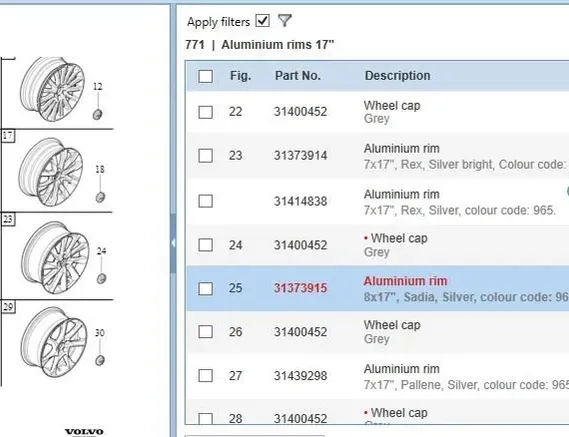 VOLVO S60 2 generation (2010-2020) Hjulsett 31373915,31381412 25273389